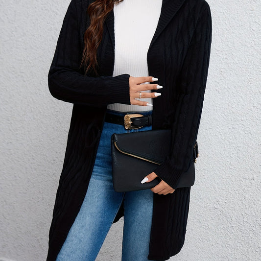  Casual Cardigan Women's Plus Solid Cable Long Sleeve Drawstring Hooded