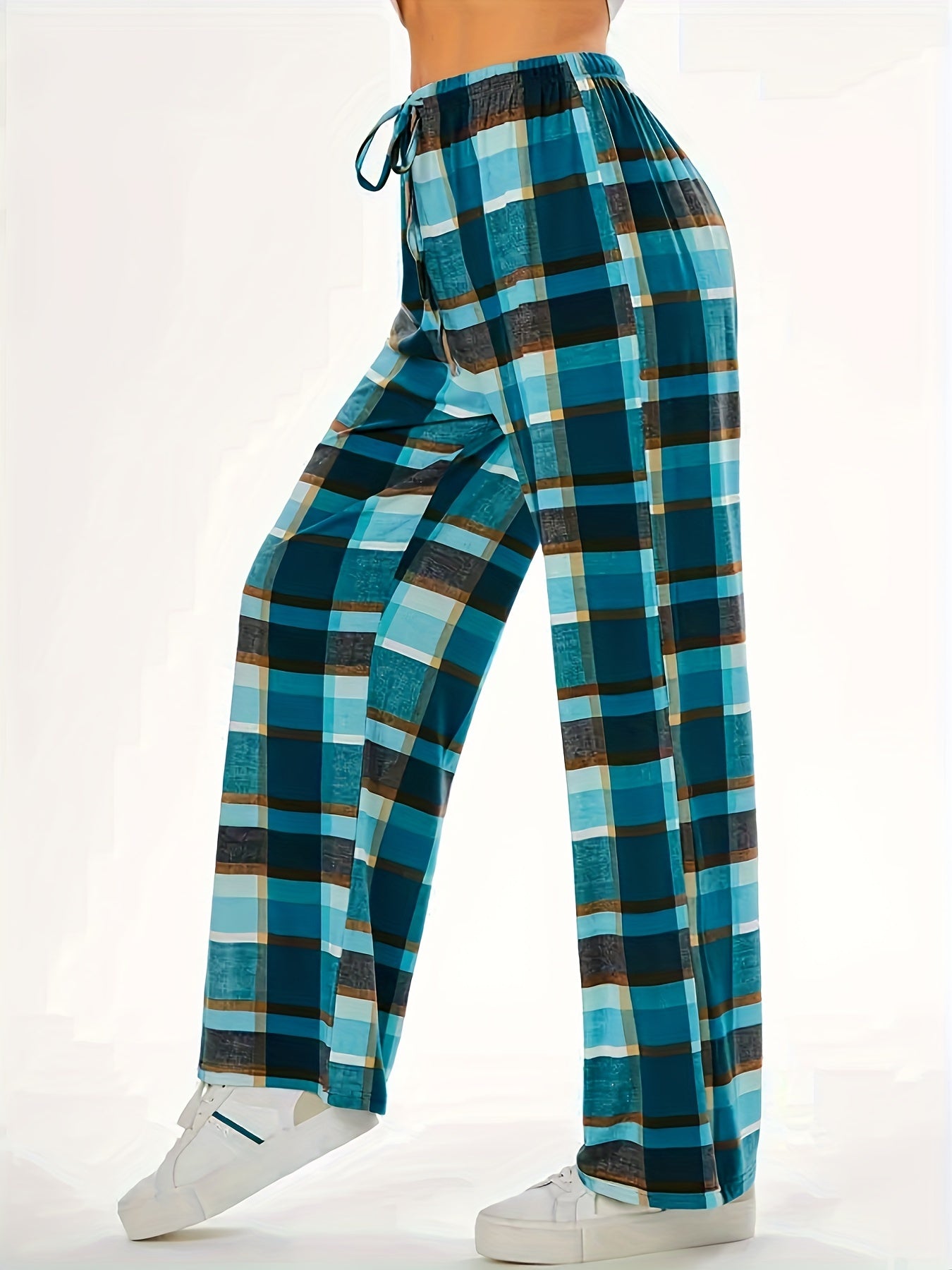 Women's Plus Plaid Print Wide Leg Pants
