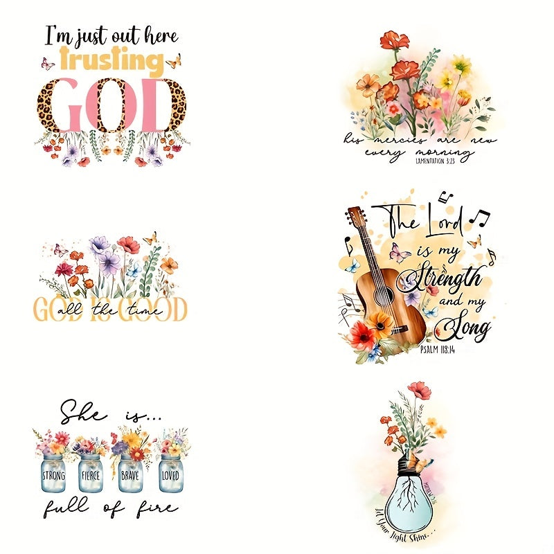 6pcs Bible Verse Iron on Transfers for DIY Clothing - Inspirational Style