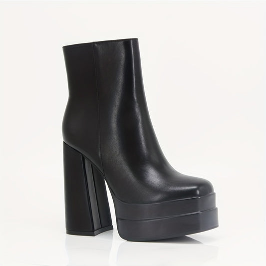 Women's Chunky Heel Ankle Boots Square Toe High Heeled Boots