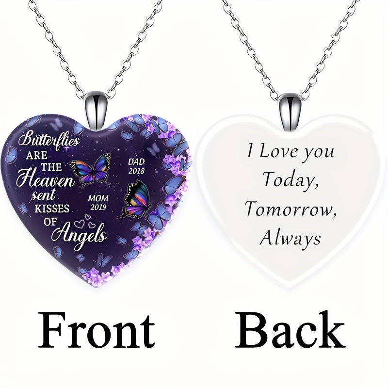 Purple Butterfly Heart Crystal Pendant Necklace for Women