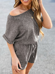 Casual Drawstring Waist Romper Jumpsuit Short Sleeve Women's Clothing