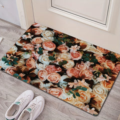 Retro Pink Rose Pattern Rug Machine Washable Carpet