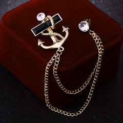 Navy Style Anchor Brooch Rhinestone Tassel Chain Party Suit Pin