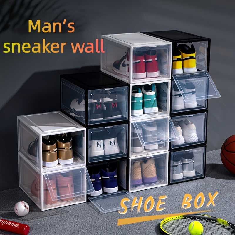 Plastic Shoe Rack Box With Door Shoe Storage Box Dust-proof Stackable Shoe Cabin
