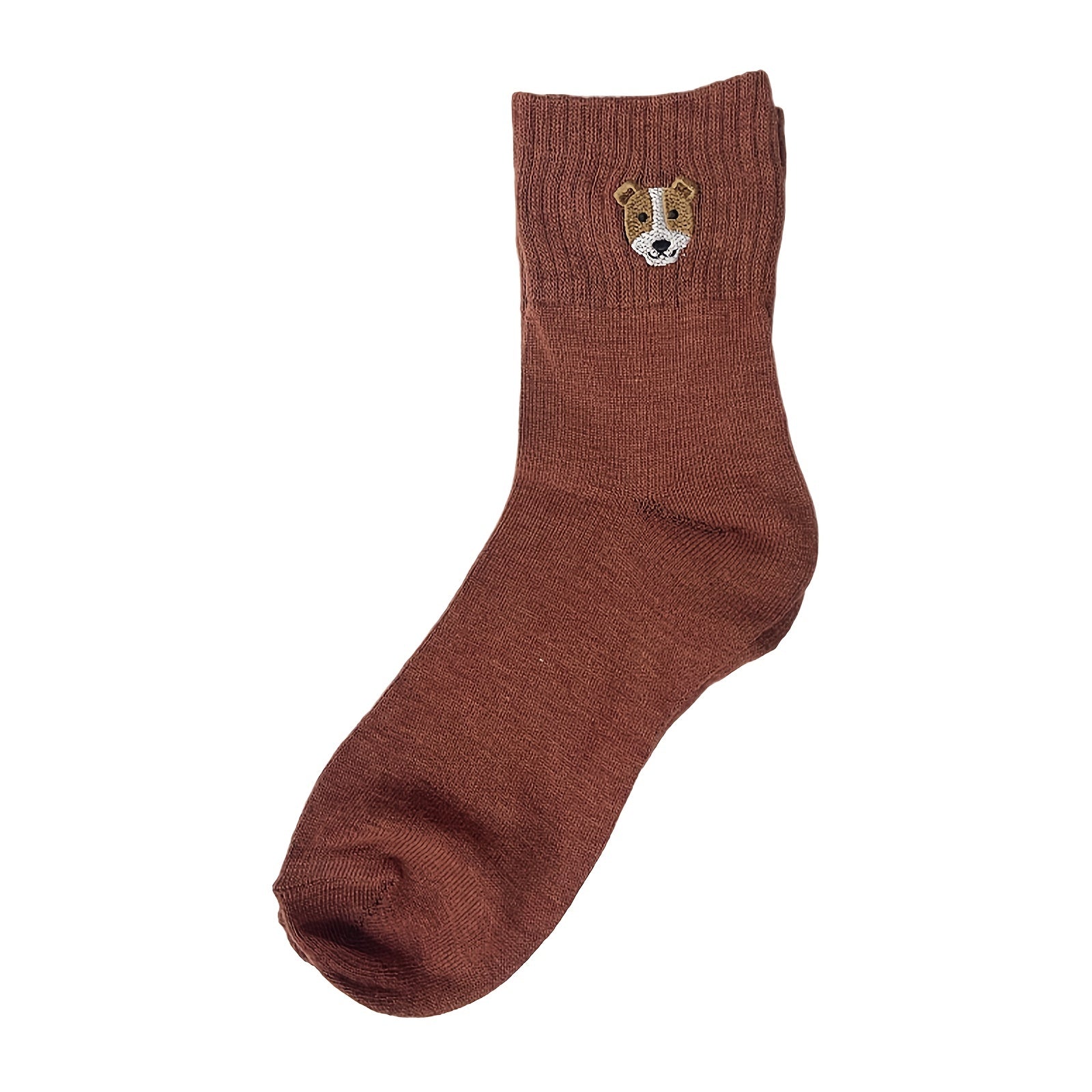 Embroidered Puppy Mid-Calf Socks