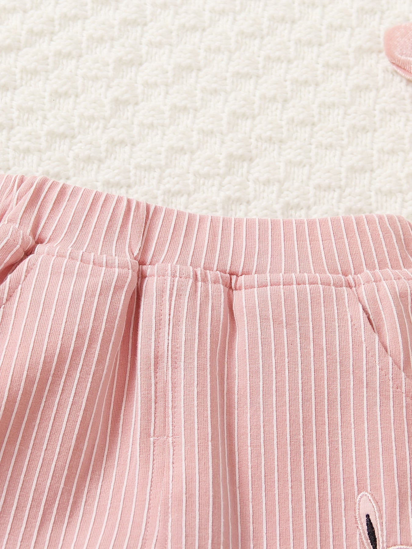 Girls Rabbit Patch Trousers with Stripes Embroidery for Casual Outfit