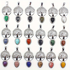 Natural Stone Tree Of Life Water Drop Pendant Agate Amethyst Turquoise Necklace
