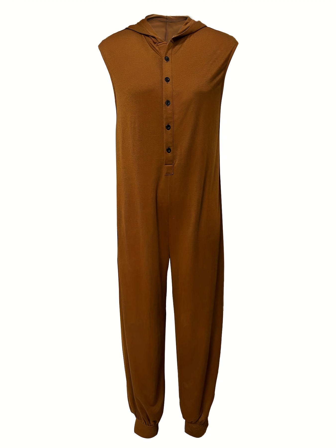 Solid Sleeveless Button Front Jumpsuit With Pockets