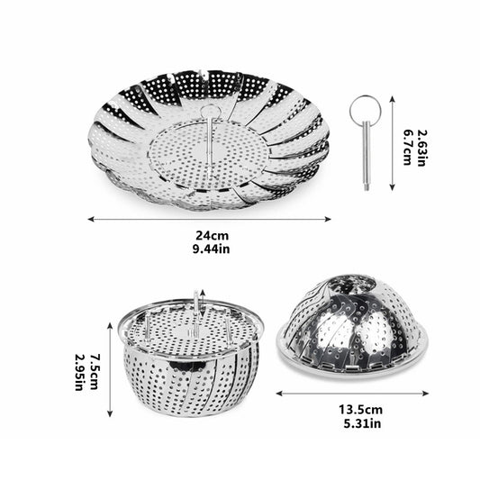 Stainless Steel Vegetable Steamer Basket Fits Various Pot Sizes 6-10.5 Inches