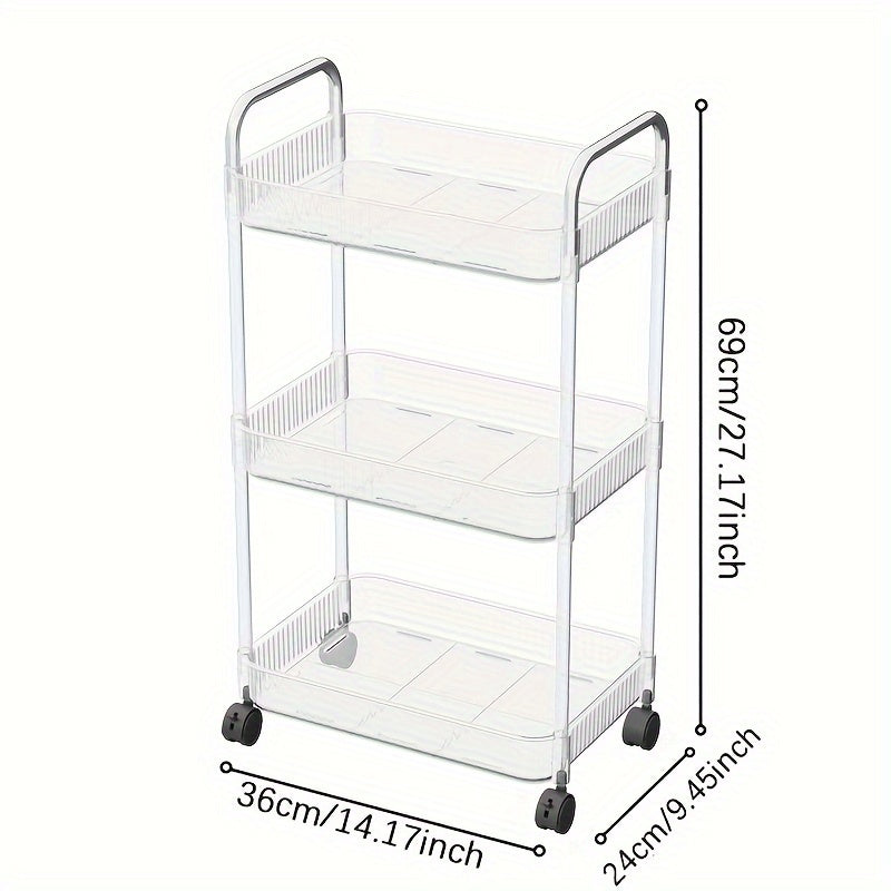 3-4 Tier Clear Utility Cart Rolling Organization Cart With Handle And Wheels