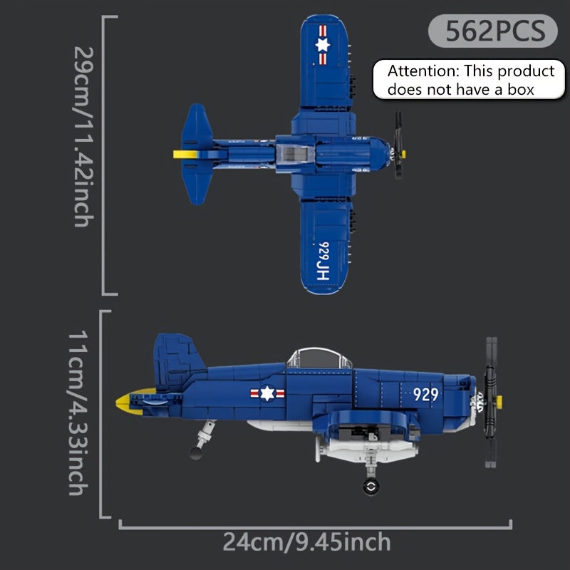 562pcs Propeller Airplane Building Blocks Vintage Fighter Model DIY Puzzle Toy
