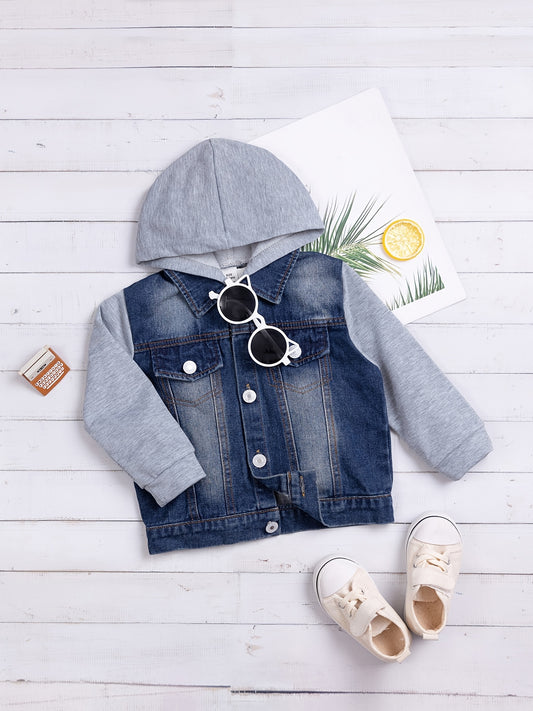 Baby Boys Denim Splicing Hooded Jacket Button Coat Toddler Clothes