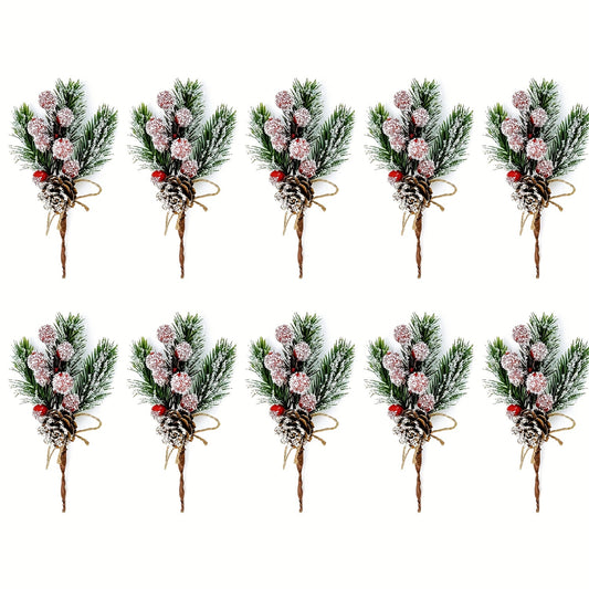 10pcs Christmas Tree Accessories Snowflake Pine Berry Pine Cones Branches Wreath
