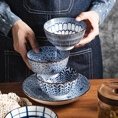 4pcs Underglaze Ceramic Rice Bowls Set 11.43 cm Small Soup Bowl
