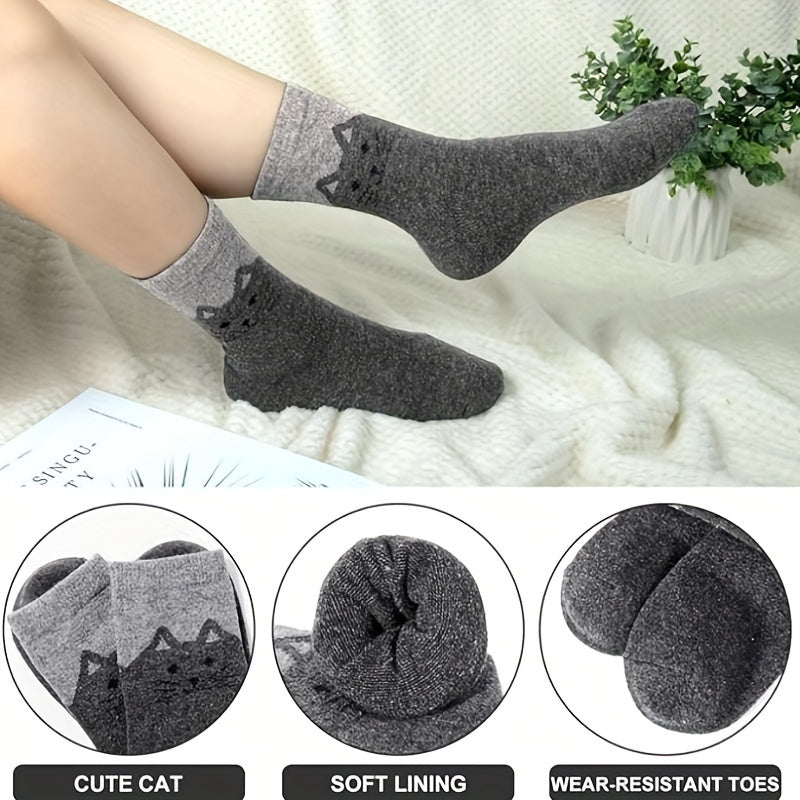 5 Pairs Cat Wool Socks Winter Warm Socks Thick Cozy Socks for Women and Men