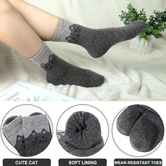 5 Pairs Cat Wool Socks Winter Warm Socks Thick Cozy Socks for Women and Men