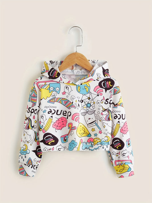 Casual Girls' Graffiti Cartoon Graphic Hoodie Long Sleeve Sweatshirt Top