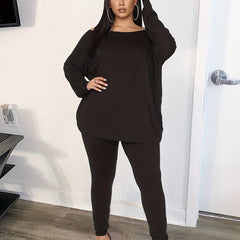 Plus Size Sexy Outfits Set V Neck Twist Back Top & Leggings Two Piece Set