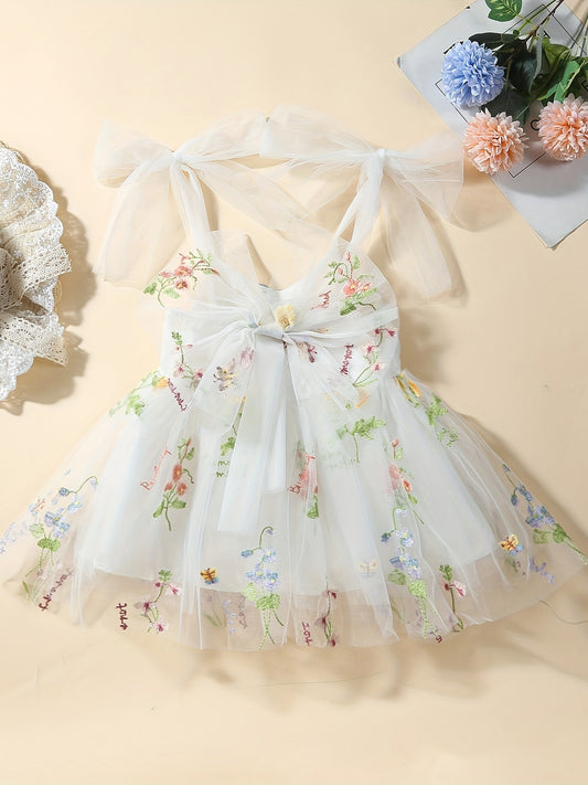 Toddler Girls Lace Up Princess Dress With Floral Embroidery