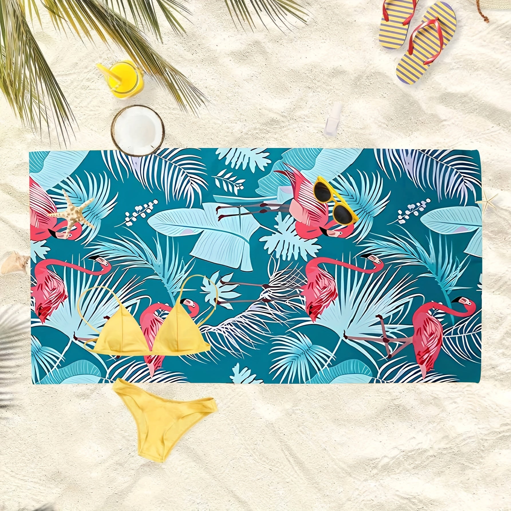 Flamingo Beach Towel Large Microfiber Towel with Sun Protection