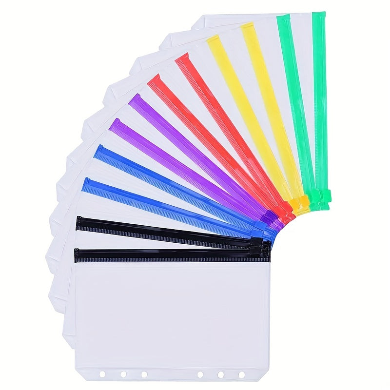 12pcs A6 Zipper Binder Pockets Waterproof PVC Leaf Pouch