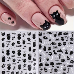 2 Pack Cat Nail Art Stickers Halloween Cartoon Animal Decals DIY Decorations