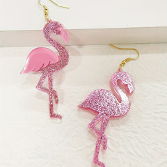 Western Style Pink Flamingo Earrings Acrylic Jewelry