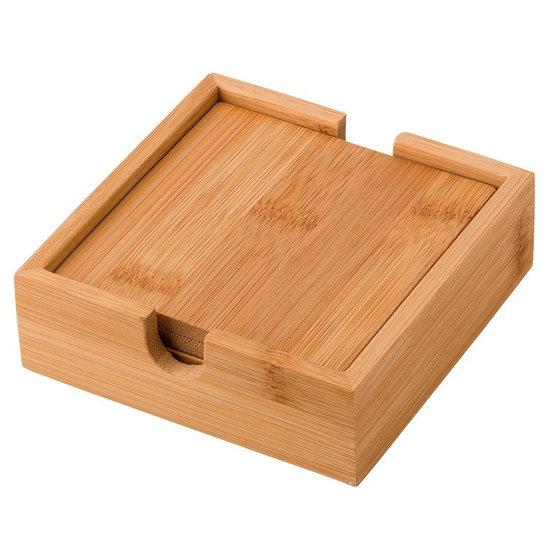 Bamboo Coasters Set with Storage Box, Heat Insulation Mat, 4pcs Coaster