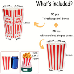 100 Disposable Red Popcorn Boxes 2 27oz Movie Theater Home Carnival Party Decor