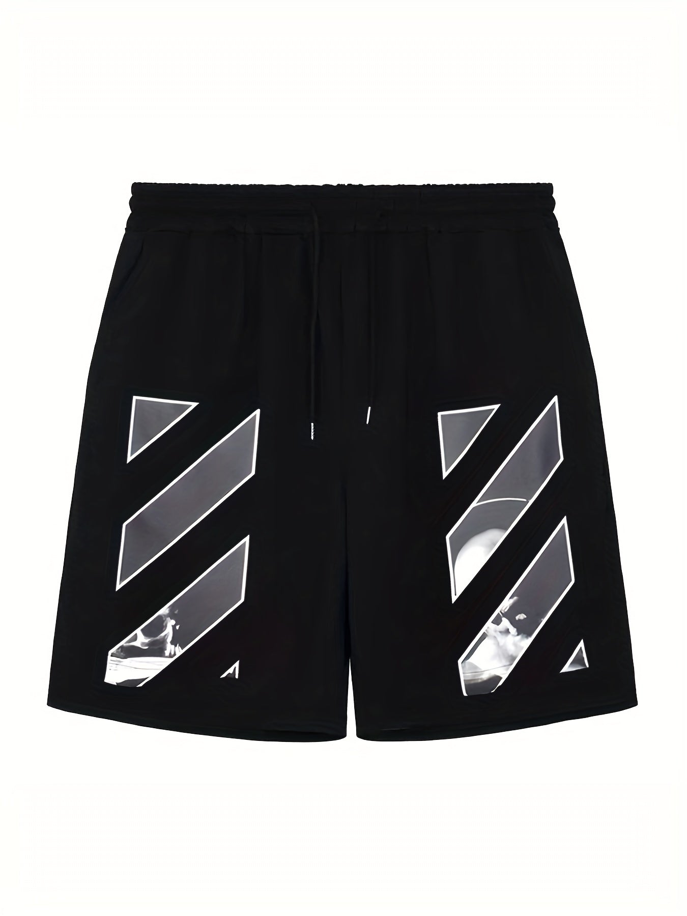 Solid Stripe Pattern Comfy Shorts Men's Drawstring Shorts