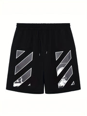 Solid Stripe Pattern Comfy Shorts Men's Drawstring Shorts
