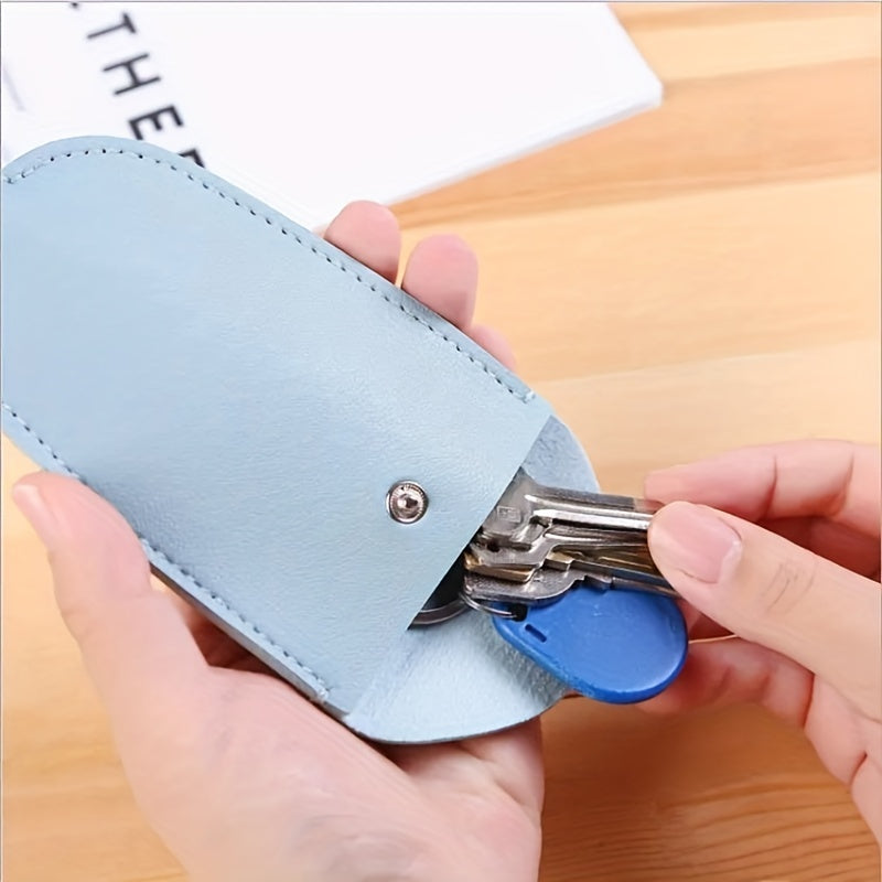 Key Pouch Organizer PU Leather Key Case w/ Pull Strap Ring