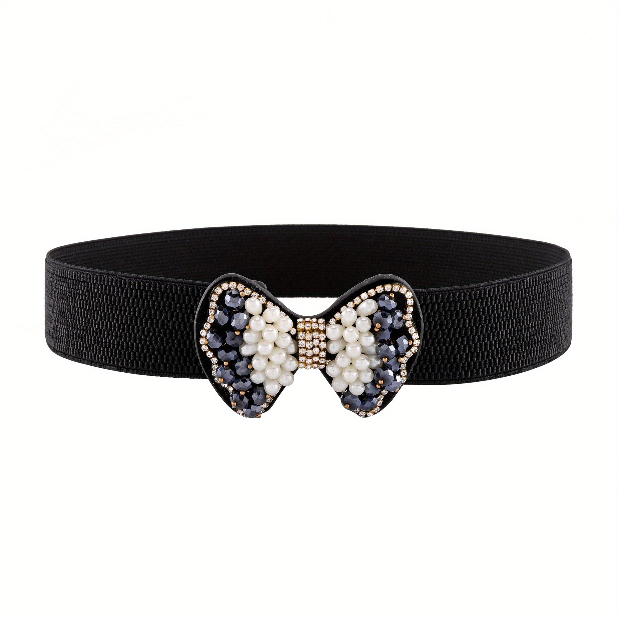 Faux Pearl Bow Buckle Elastic Belt Decorative Girdle