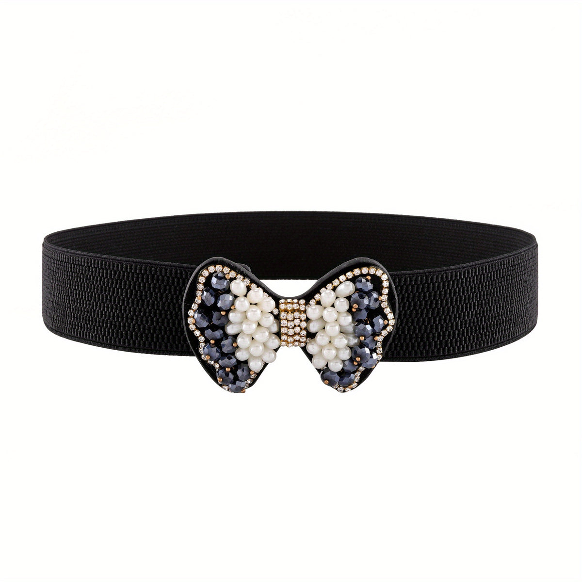 Faux Pearl Bow Buckle Elastic Belt Decorative Girdle