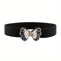 Faux Pearl Bow Buckle Elastic Belt Decorative Girdle