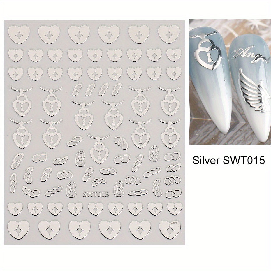 Bronzing Nail Stickers Angel Wings Star Moon Necklace Nail Decals