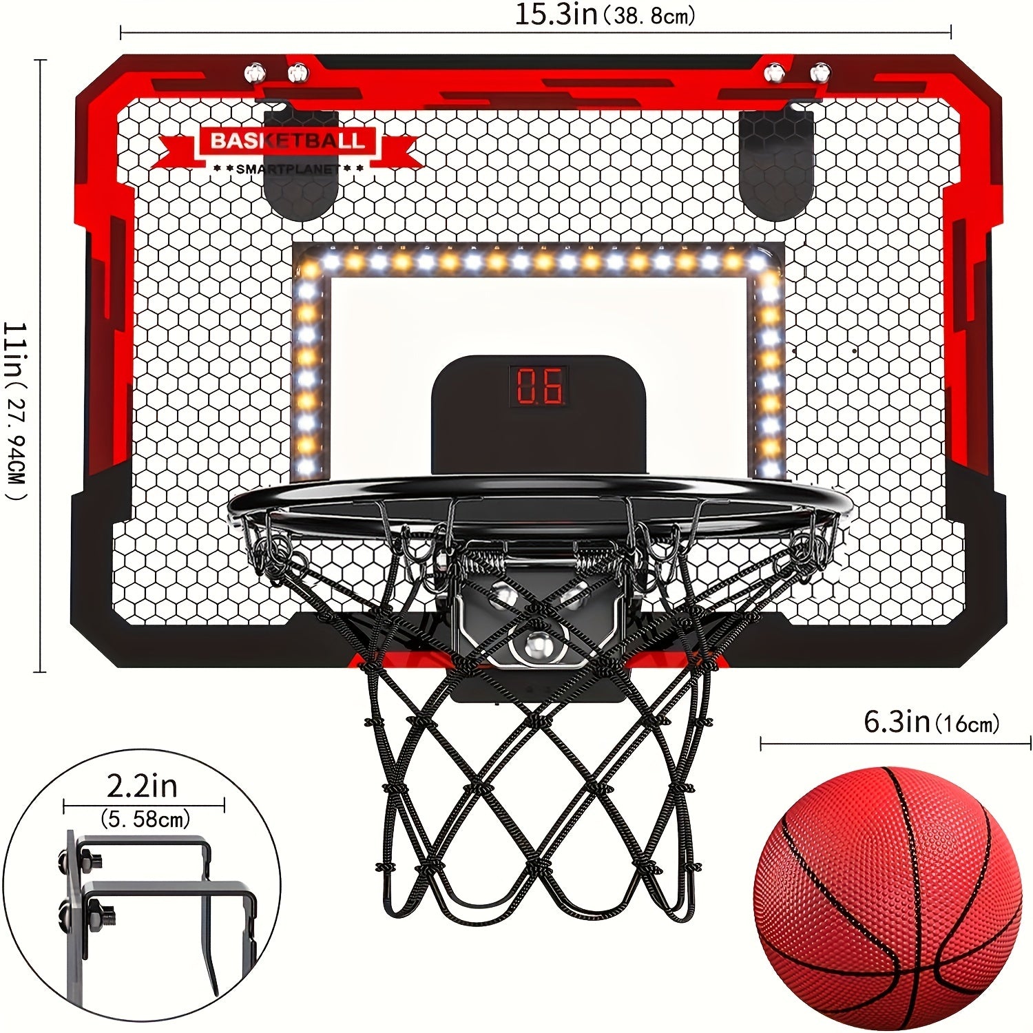 LED Indoor Basketball Hoop with Electronic Scoreboard & 4 Balls
