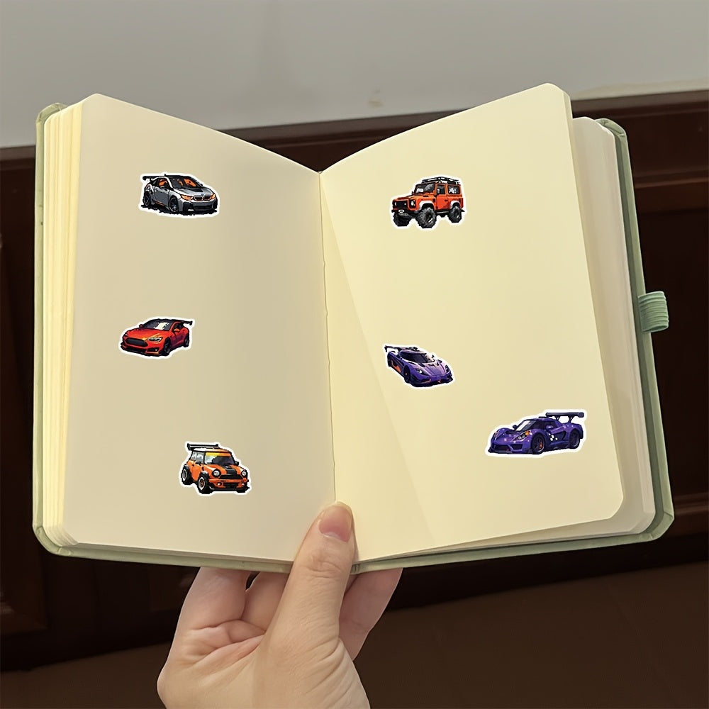 55 Colorful Pixelated Racing Car Stickers Self Adhesive Vinyl Decals