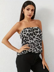 Leopard Print Off Shoulder Tube Top Sexy Summer Women's Clothing
