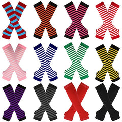 Knitted Striped Fingerless Elbow Gloves Warmer For Christmas Party