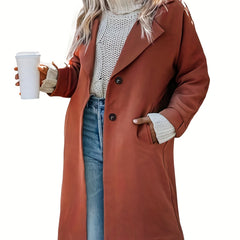 Solid Single Breasted Pea Coat Long Sleeve Overcoat For Fall & Winter