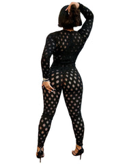 Hollow Zip Back Jumpsuit Sexy Bodycon Long Sleeve Jumpsuit