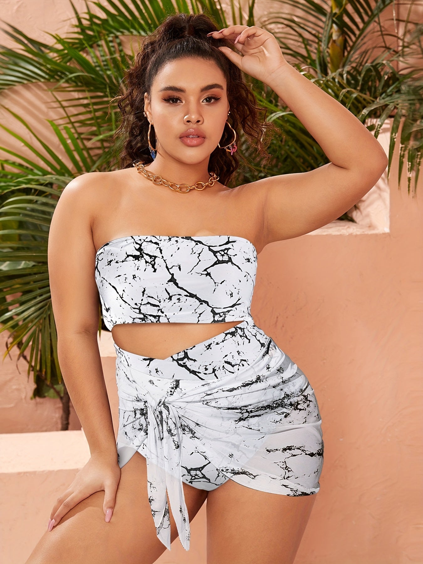  Vacay Bikini Set Tie Dye Tube Top & Wrap Tie Underwear Two Piece Set