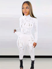 Sexy Cut Out 2pc Set Mock Neck Top & Skinny Pants Outfit
