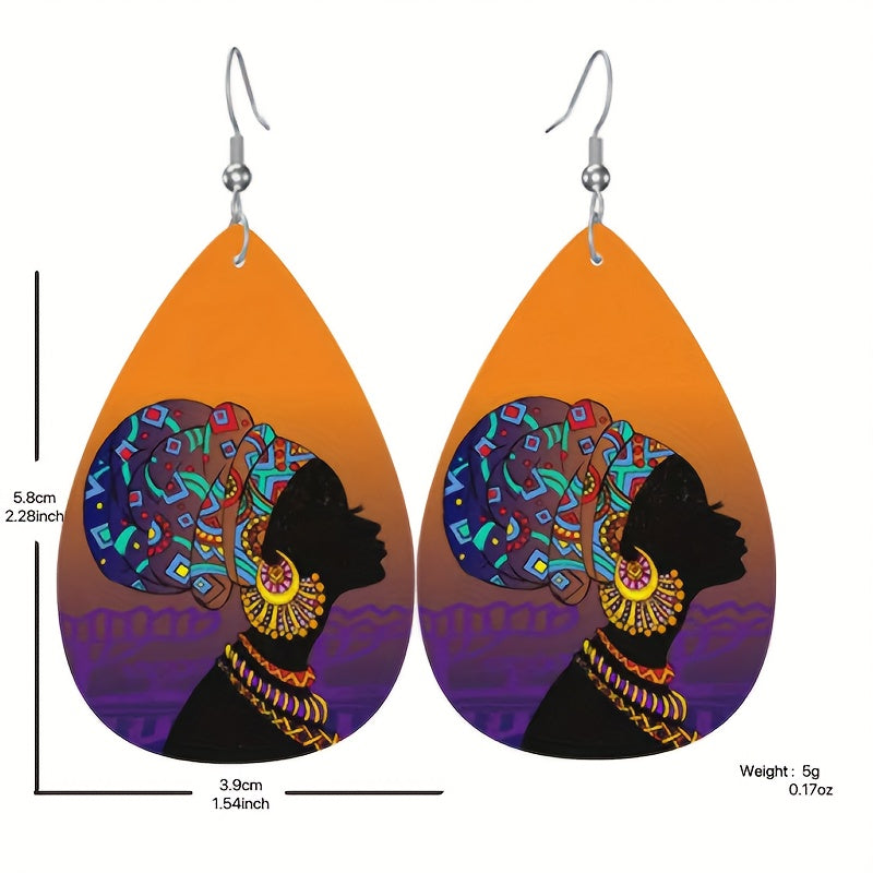 Girl Pattern Teardrop Earrings PU Leather Ethnic Style Halloween Gift