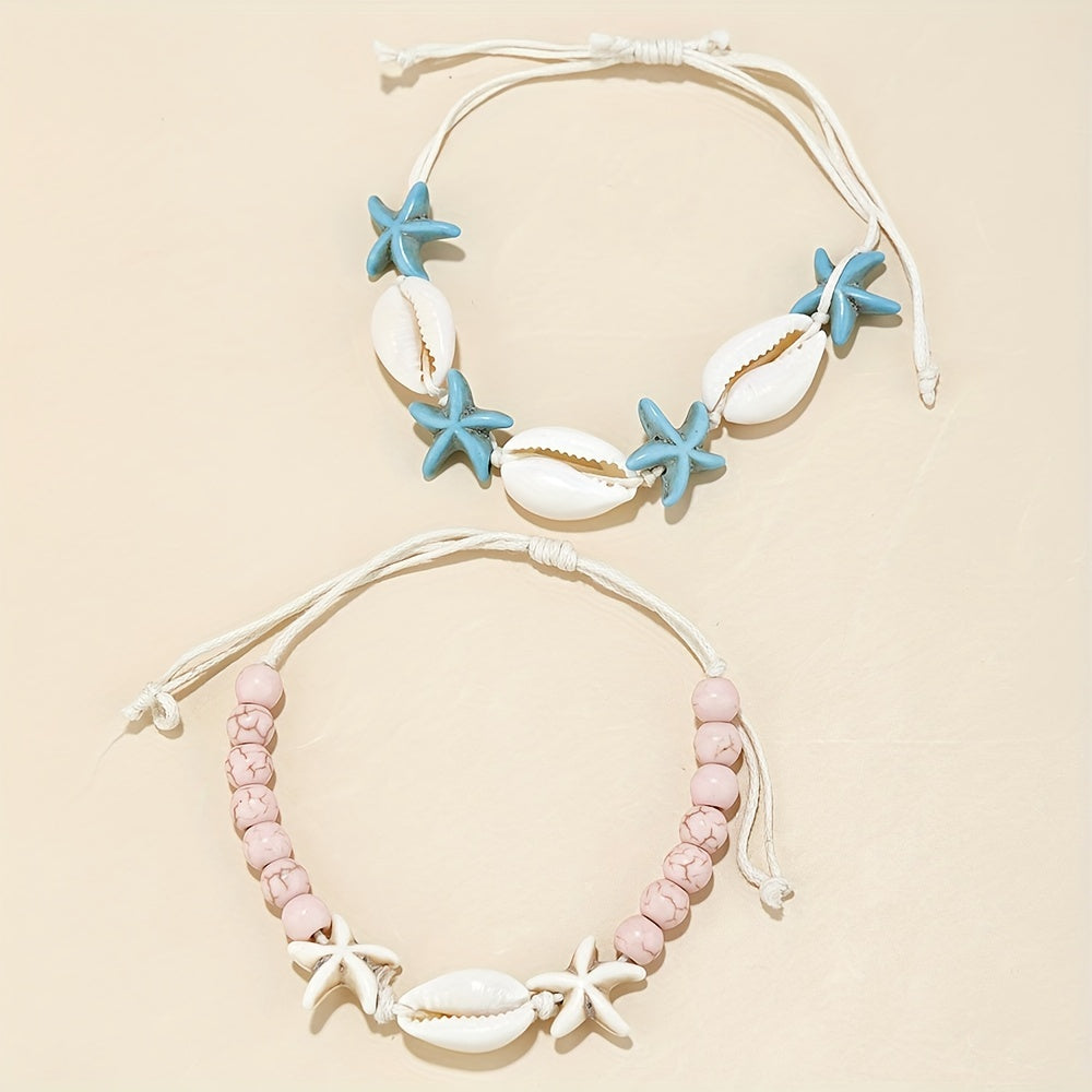 Shell & Starfish Beaded Braided Bracelet for Women