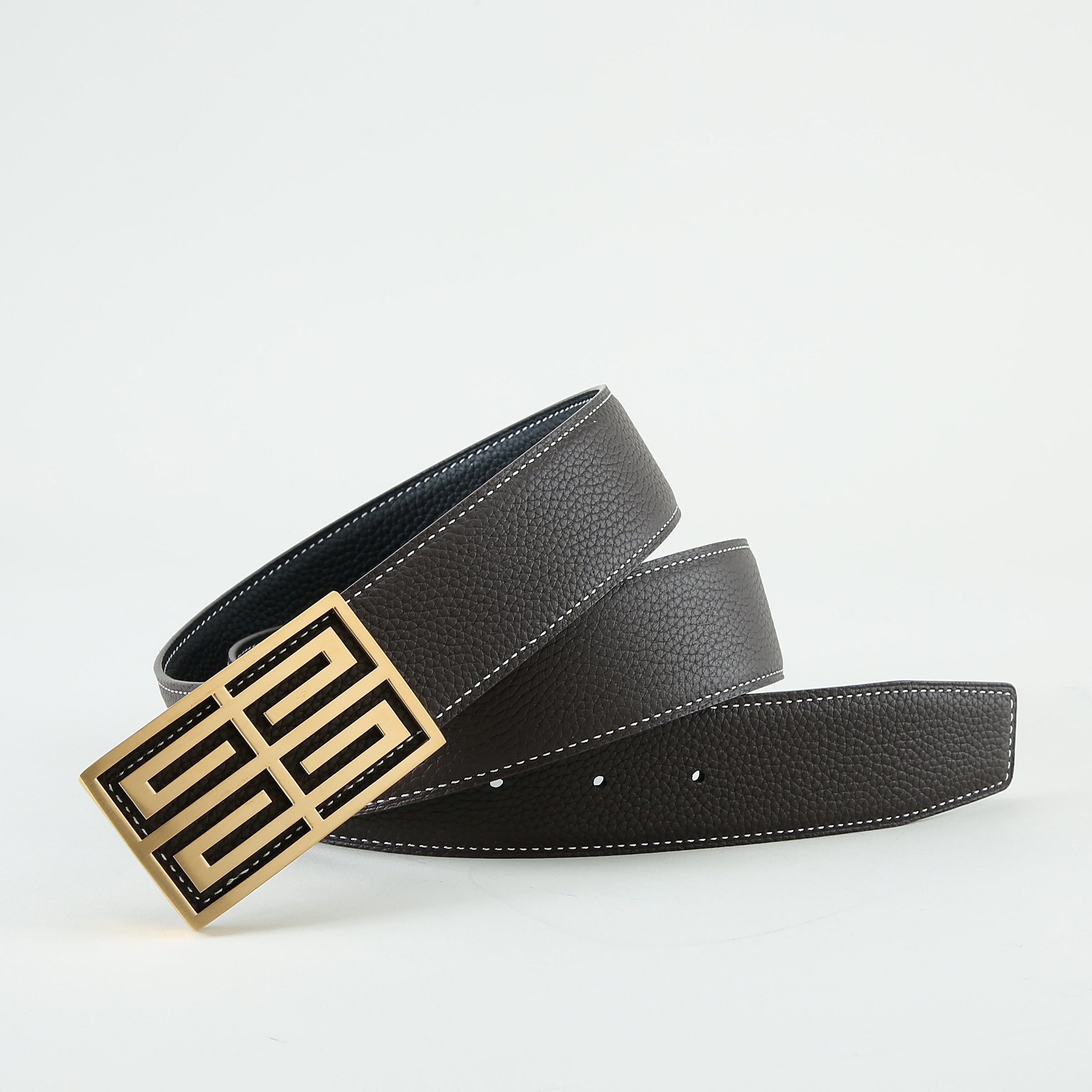 Golden Double Sided Pebbled Smooth Leather Strap