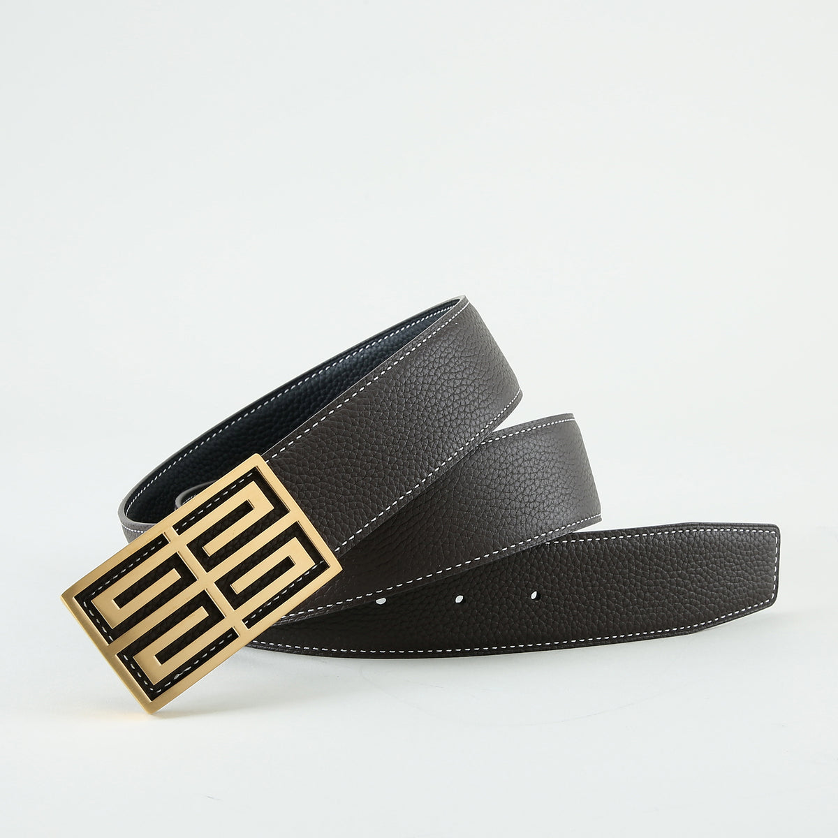 Golden Double Sided Pebbled Smooth Leather Strap