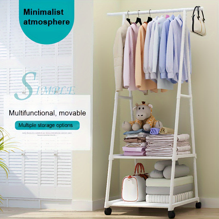 Thickened Steel Triangle Coat Rack with Wheels, Clothes Storage